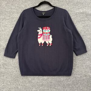 Talbots Intarsia Knit Novelty Sweater Size XP Petite XL Navy Alpaca Preppy